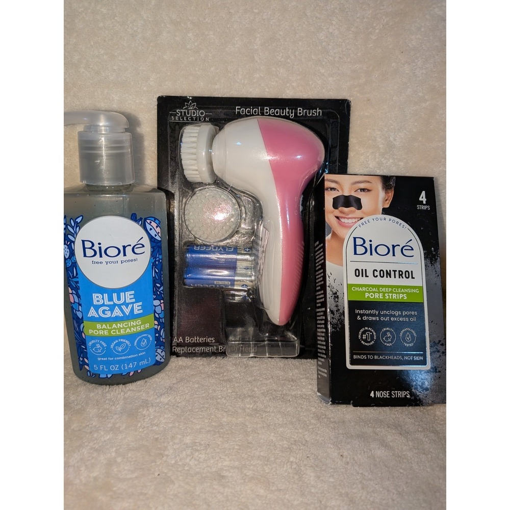 Biore Bundle Pore Strips, Facial Cleanser & Electric Facial Beauty Brush w/ Batt